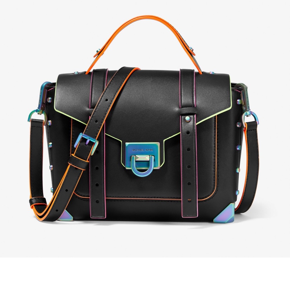 Michael Kors Medium Neon Contrast-Trim Leather Satchel